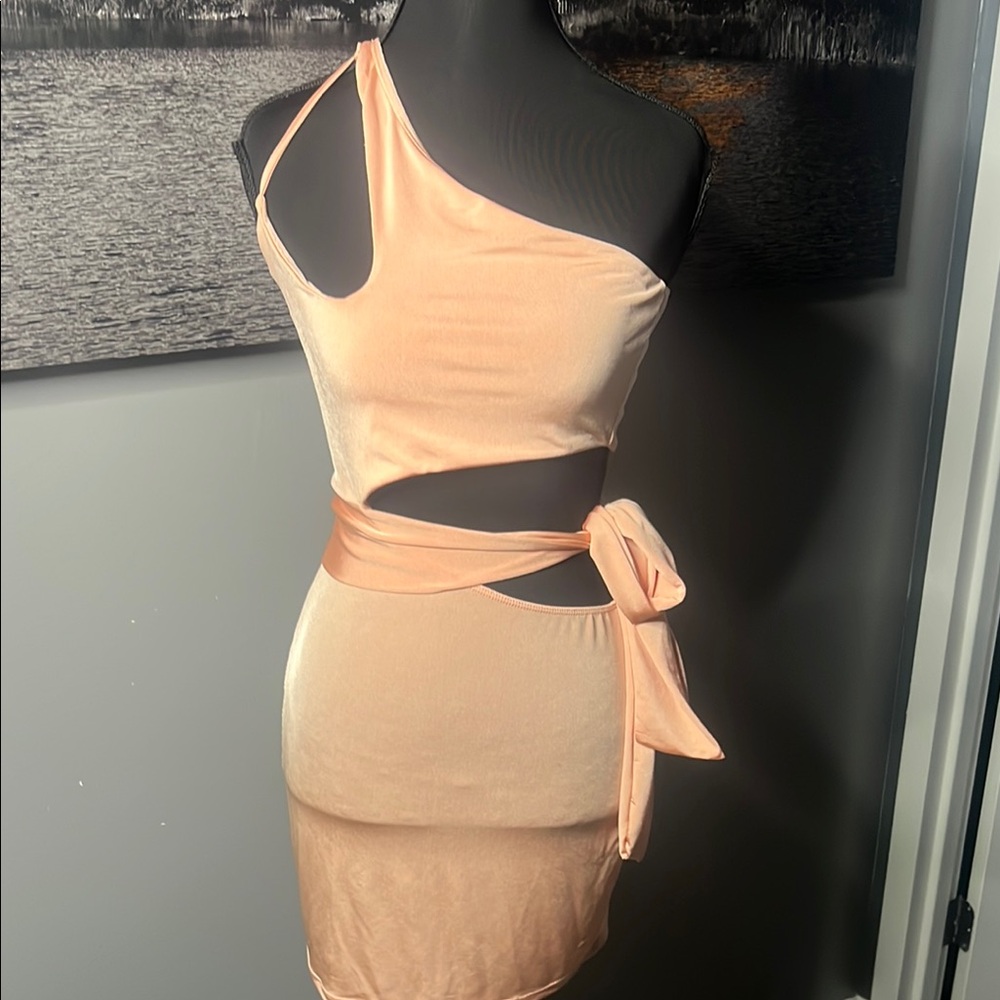 Private Label Orange Pink Asymmetrical Tie Front Bodycon Dress